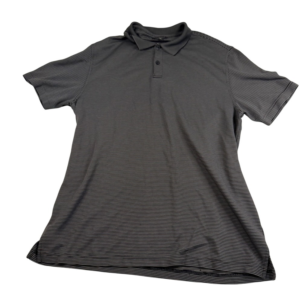 Van Heusen‎ Mens Large Grey Black Striped Modal Blend Short Sleeve Polo Shirt